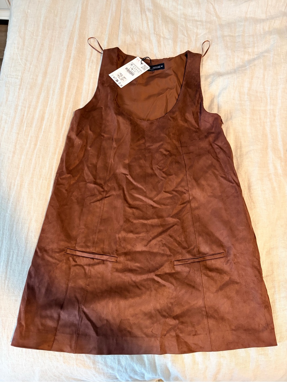 Zara Brown Suede-Look Sleeveless Shift Dress